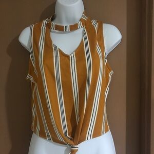 Iris sleeveless Top Choker neck mustard color size M.